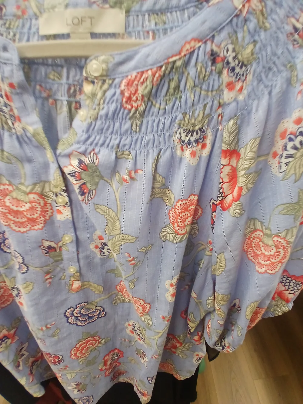 LOFT Pastel Blue Floral Smocked Blouse